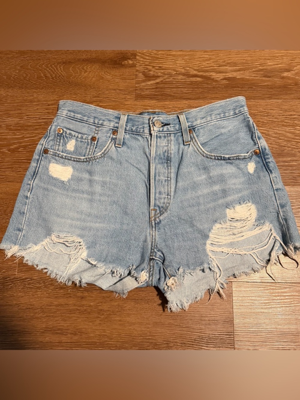 Levi's Light Blue Distressed Denim Cutoff Shorts